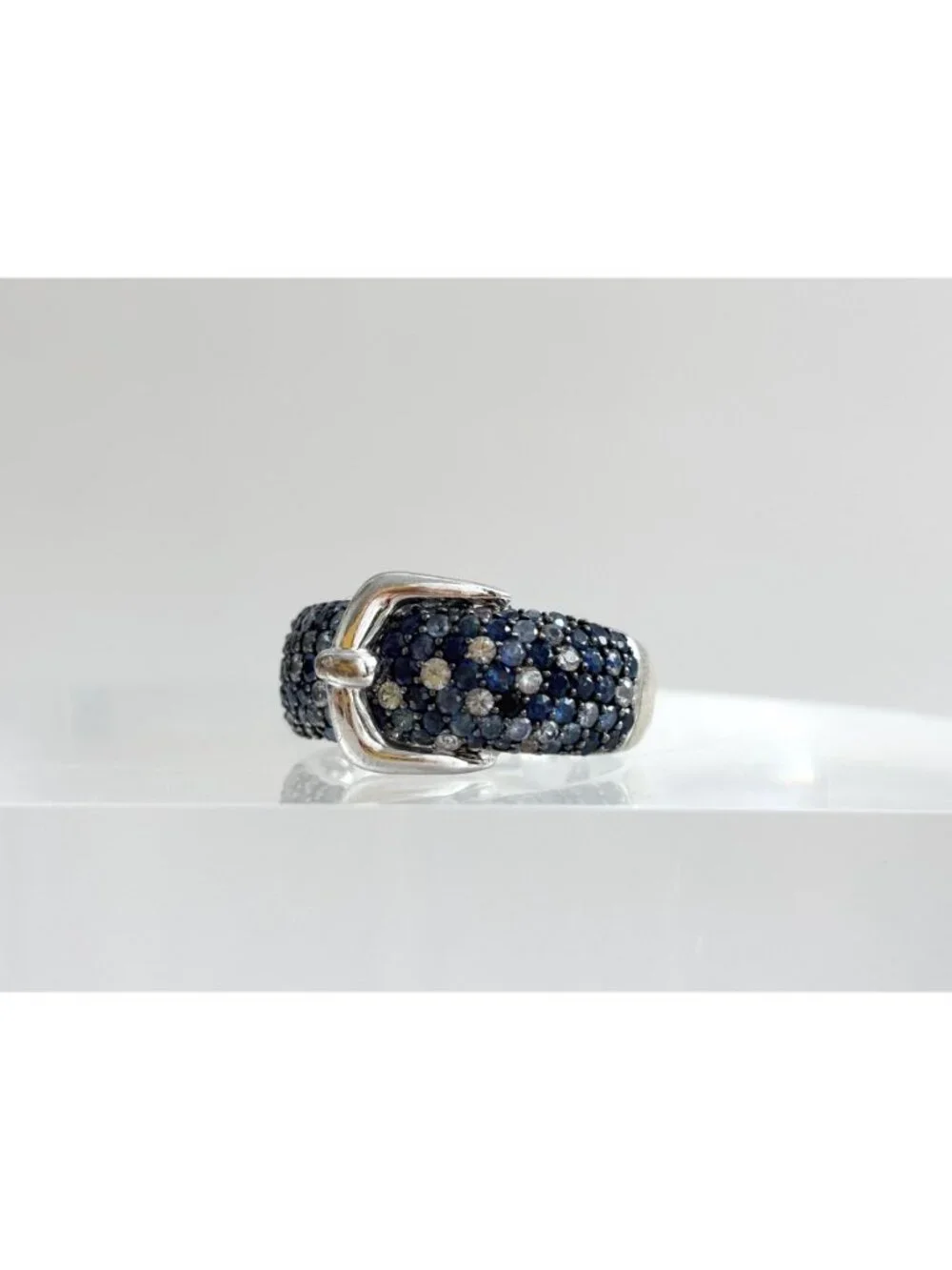 Belt Buckle Multi Shade Blue Topaz Cluster Sterling Silver 925 Vintage Ring sz 9